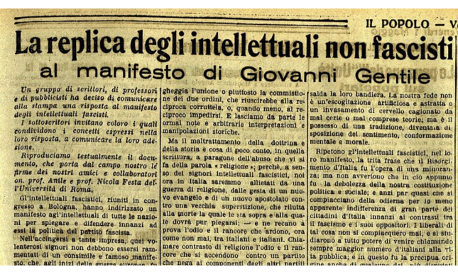 Il “Manifesto degli intellettuali antifascisti” di Benedetto Croce: firmatari e storia